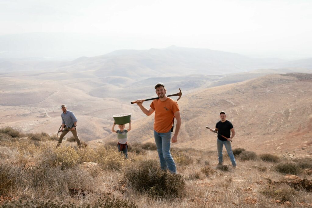 HaYovel volunteers on a hillside working to replant the forests of Israel