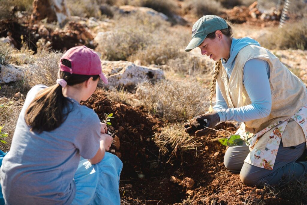 Two volunteers plant a tree in Israel